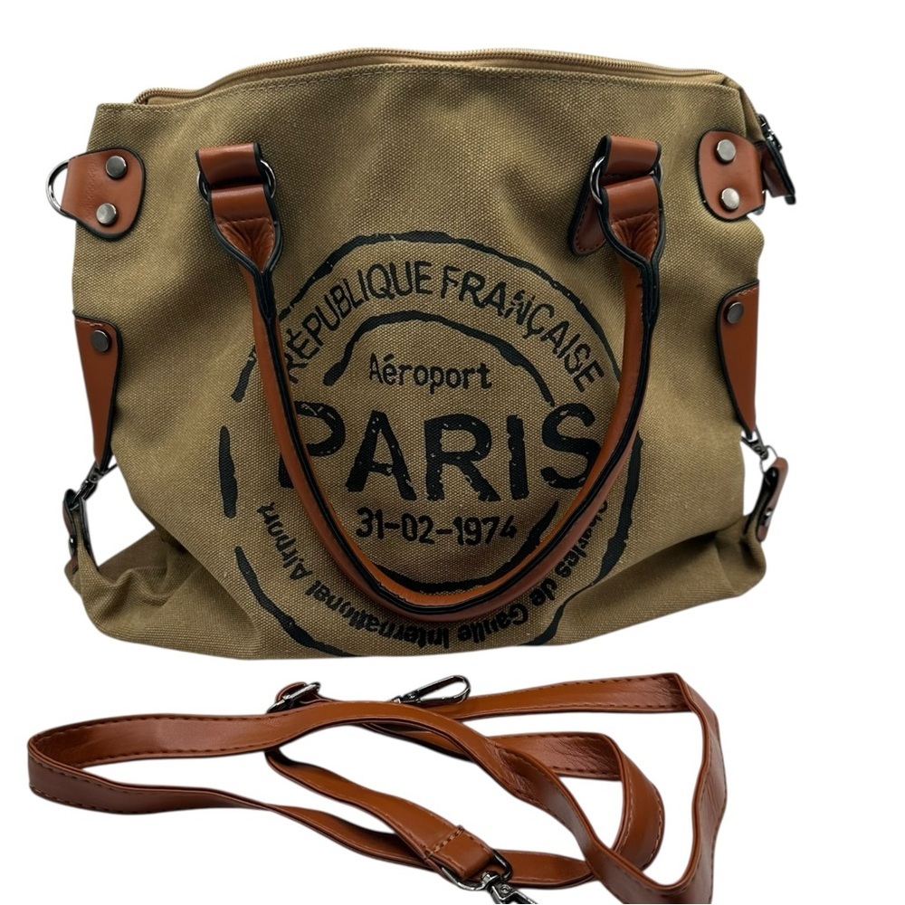 Generic Paris Canvas Tote Bag, Canvas & Faux Leather, Approx. 12 x 15 x 4 in - Picture 4 of 10